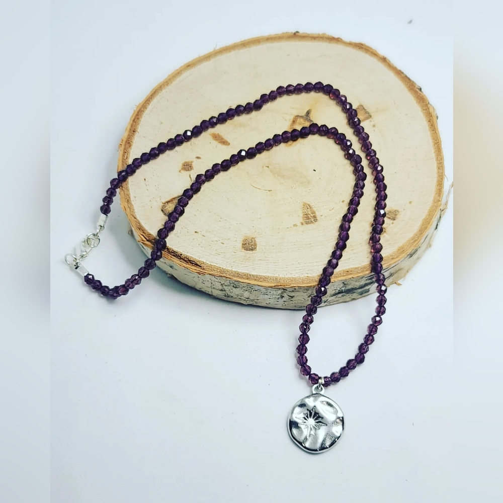 Faceted Garnet Sun Stainless steel charm necklace 3 mm